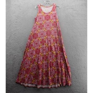 Soft Surroundings Sleeveless Dress Womens‎ Medium Pink Yellow Boho Floral Cotton
